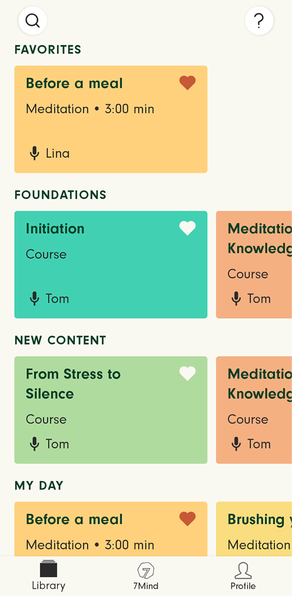 Library screen before: nearly 40 flat top-level rows (Favorites, Foundations, New content, My Day) with no grouping hierarchy